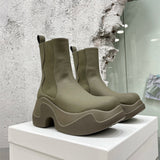 Advbridge Thick Sole Leather Elastic Rain Boots New High Heel Round Toe Chelsea Boots for Women