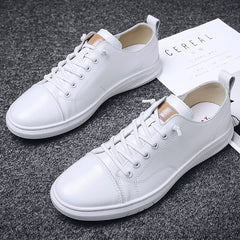 Advbridge Classic Simple Men Sneakers Lace-Up Soft Leather Shoes Color Matching Casual Flats Shoes   Comfy Men's Vulcanize Shoes All-match