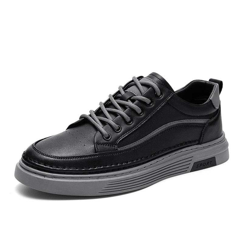 Advbridge Fashion Mens Casual Shoes Simple Leather Men Sneakers Youth Teenage Vulcanize Shoes Comfortable Male Skateboard Footwear Lace-Up