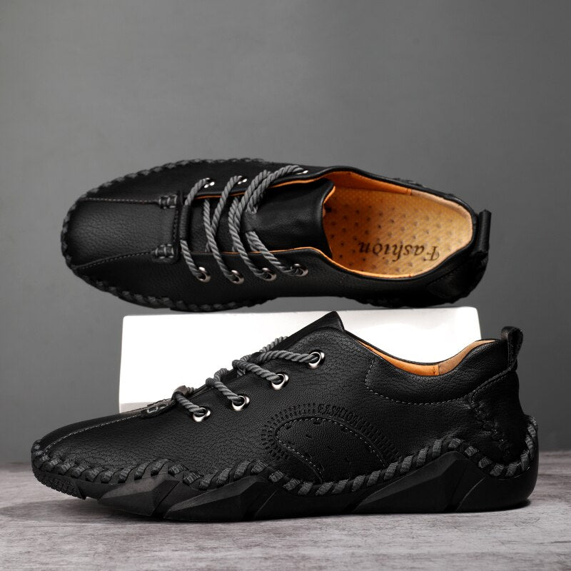 Advbridge Fashion Vintage Handmade Leather Men Shoes New Outdoor Casual Loafers Lace-up Moccasin Tooling Shoes Driving Flat Big Size 38-48