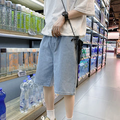 Advbridge Men Oversized Denim Shorts Summer Casual Fashion Street Short Pants Pockets Decor Straight Five-point Pants Trend Mens Shorts