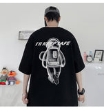 Advbridge Lone astronaut Printed T-shirts Summer Men Women Fashion Casual Oversize Tshirts Neutral High Street Loose Black Tee Tops