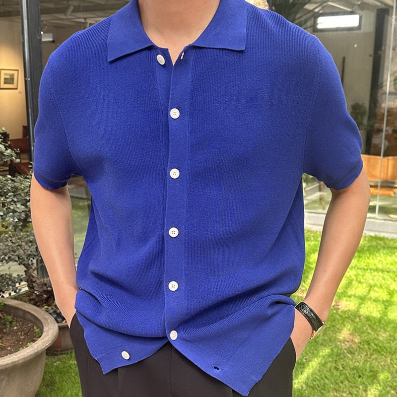 Advbridge High Quality Solid Color Cardigan T-shirt Summer Man Short Sleeve  Polo Shirt Men Lapel Knitted Casual Polo Shirt Camisa Hombre
