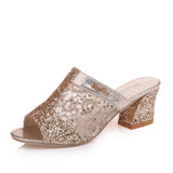 Advbridge Plus Size 42 43 Summer Pumps For Women Casual Shoes Womans Sandals 6.5cm High Heels Mesh Blingbling Female Heeled Shoes Sandals