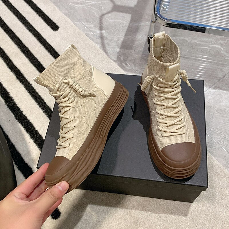 Advbridge Women High Top Sneakers Luxury Outdoor Casual Height Increasing Platform Knitting Breathable Women's Sports Shoes Autumn Hotsale