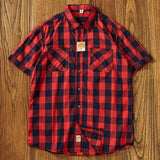 Advbridge New Vintage Plaid Short-sleeved Shirt Men's Mix and Match Pocket Color Patchwork Check Casual Half-sleeved Casual Shirts
