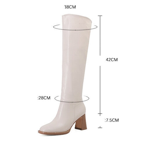 Advbridge Autumn Winter New Arrival Women Knee High Boots Fashion Mixed Colors Genuine Leather Thick Heels Square Toe Shoes Woman