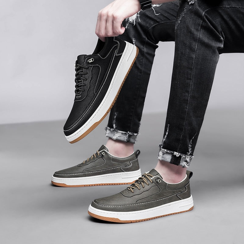 Advbridge High Quality Mens Casual Shoes Genuine Leather All-match Men Shoes Light Comfy Sneakers Men Vulcanized Shoes Lace-Up Skateboard