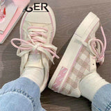 Advbridge Checkerboard Canvas Shoes for Wowen Spring New Thick Sole Casual All-match Sports Shoes Zapatillas Mujer