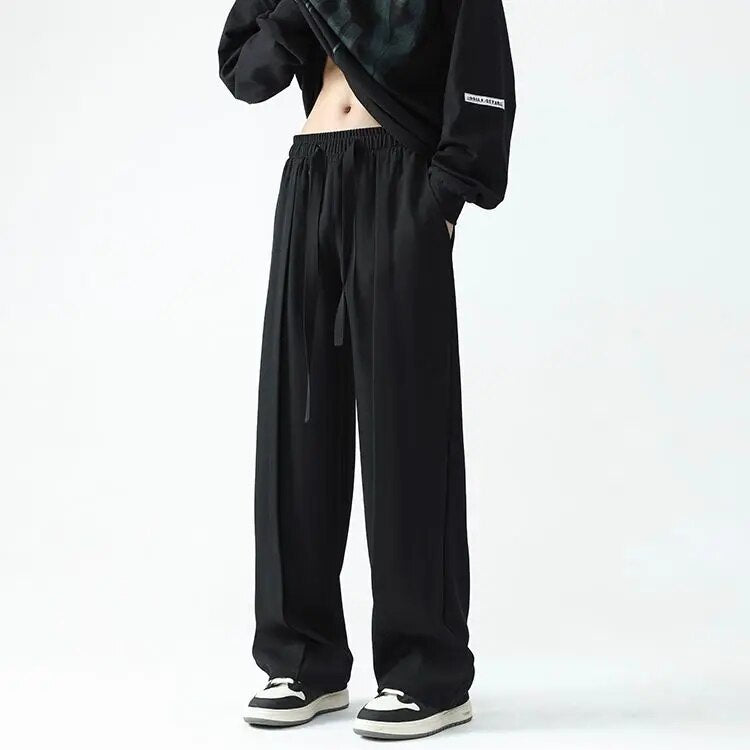 Advbridge Autumn Summer Spring Casual Soft Solid Men's Cool Boys Waist Loose Suit Wide Leg Pants Sagging AllSeason Versatile Drawstring