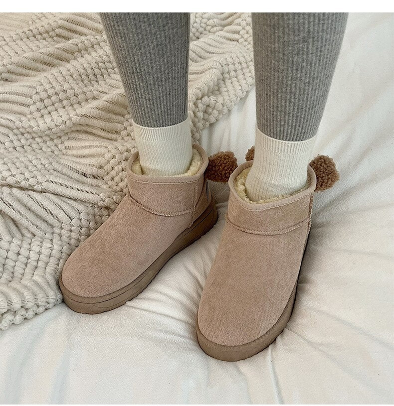Advbridge Snow Boots Women's Short Tube Thickened Cotton Shoes Winter Suede Platform Keep Warm Plush Women Ankle Boots Girls Black