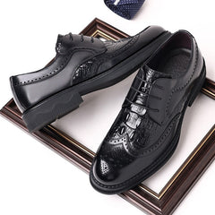 Advbridge Hollow Out Genuine Leather Men Shoes Breathable Formal Business Work Chaussures Square Heel Flats Sapato Social Masculino