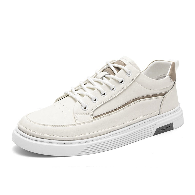 Advbridge Fashion Mens Casual Shoes Simple Leather Men Sneakers Youth Teenage Vulcanize Shoes Comfortable Male Skateboard Footwear Lace-Up