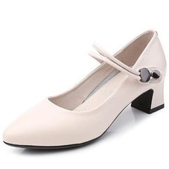 Advbridge  High-quality Cowhide Pointed Shallow Mouth Women Pumps Thick Heel Shoes Work Office Banquet Leather Shoes Large Size