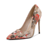 Advbridge Plus Size 40 - 46 Pumps For Women Shoes Pointed-toe Embroider Womans Catwalk High Heels Thin Heel Sexy Female Club Heeled Shoes