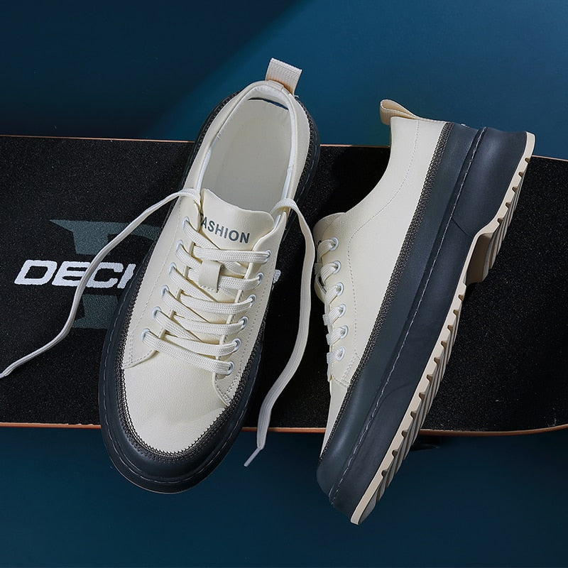 Advbridge Men Casual Shoes Luxury Flats Fashion White Sneakers Lace Up Genuine Leather Shoes Footwear Sneakers Leather School Shoes