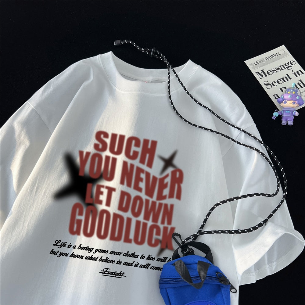 Advbridge Summer Men T Shirts Oversized Letter Print Vintage Short-sleeved Tshirt Korean Streetwear Male New Top Clothing