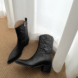 Advbridge High Heels Ankle Boots Women Short Boots 2022  Leather Side Zip Short Western Cowboy Boots Female Pointed Autumn  Winter Booties