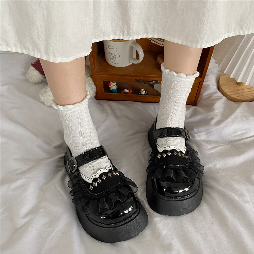 Advbridge Platform Shoes New Kawaii Thick heels Lolita Shoes Fashion Rivets JK Uniform Leather Shoes Lace Mary Jane Shoes Women's Shoes