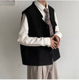 Advbridge Spring Autumn Fashion Men's Sloid Cool Boy Casual Loose Safari Style Tess Button Vest Jacket Pocket Versatile