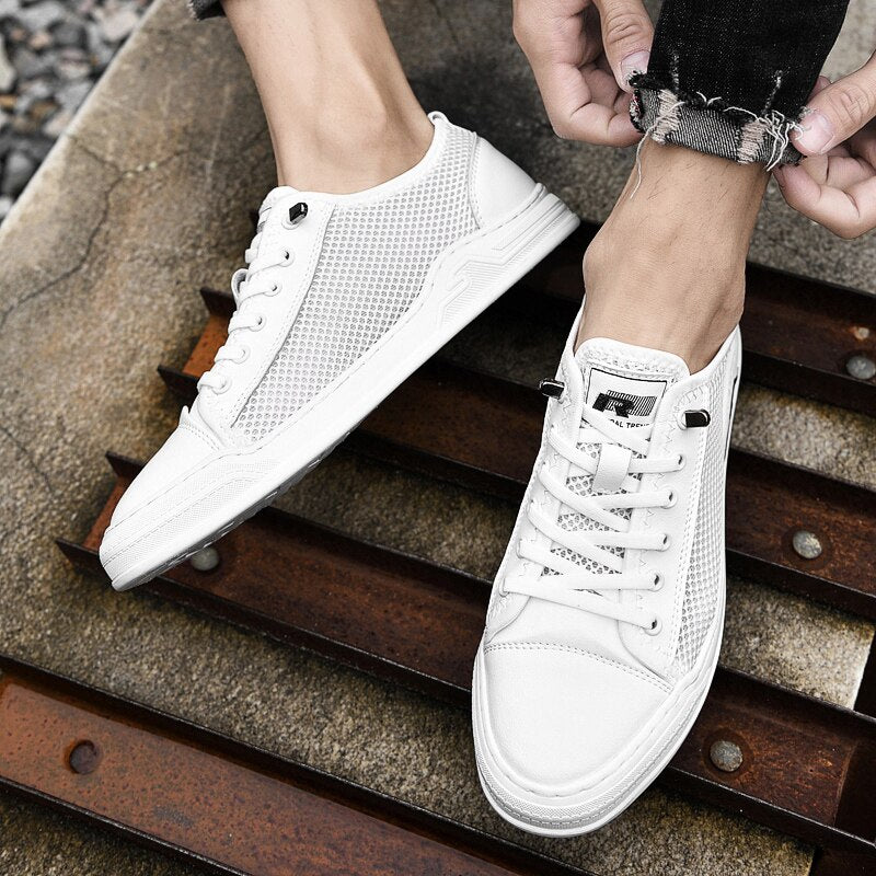 Advbridge New Brand High Quality White Men's Genuine Leather Casual Shoes Summer Breathable Outdoor Sneakers Man Loafers Comfortable Flats