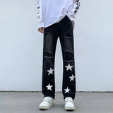 Advbridge High Street Hip Hop Pants for Men Washed American Retro Star Patchwork Ripped Jeans Spring and Autumn Male Casual Streetwear New