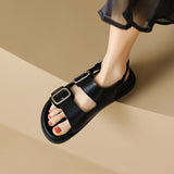 Advbridge 2023 summer women's outerwear sandals Ladies' casual flats Stylish metal design black rubber shoes work wear free shipping