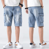 Advbridge Summer Denim Shorts Jeans Men Loose Fit Baggy Pants Pockets Distressed Hip Hop Men's Shorts Jeans For Men Hollow Out Oversized