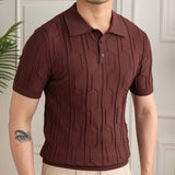 Advbridge 2023 British Slim Lapel Knitted Striped Casual Polo Shirt Summer Jacquard Lapel Neck Men's Solid Color Short-sleeved T-shirt