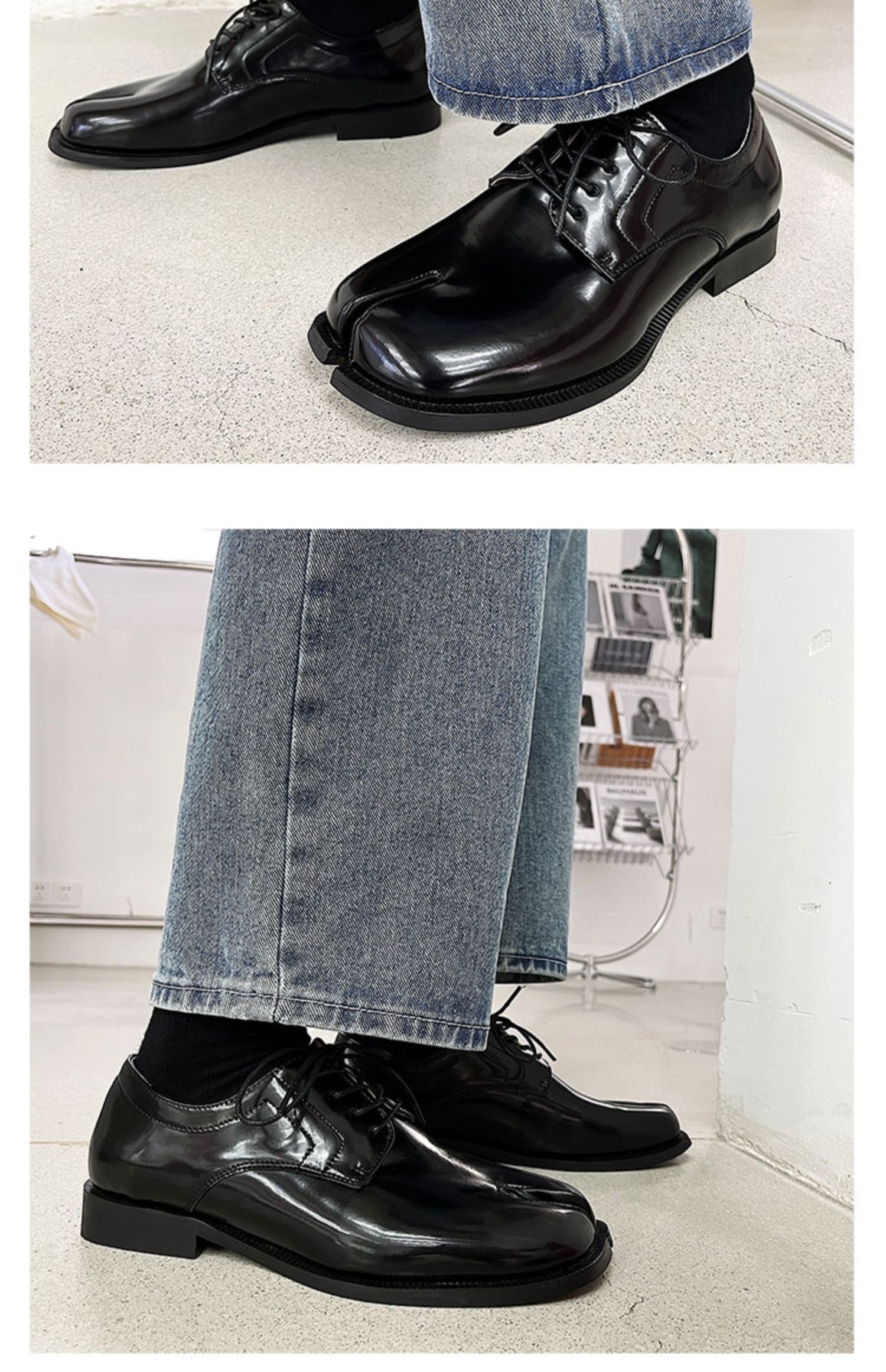 Advbridge NEW Classic Men and Women Black Eagle Claw Lace-Up Derbys patent leather Split Toe Casual Shoes INS HOT Statement Flats