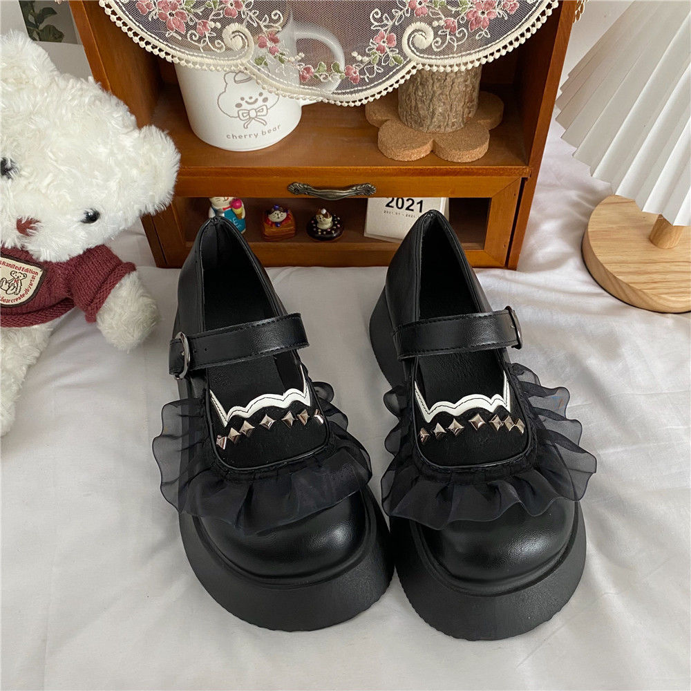 Advbridge Platform Shoes New Kawaii Thick heels Lolita Shoes Fashion Rivets JK Uniform Leather Shoes Lace Mary Jane Shoes Women's Shoes