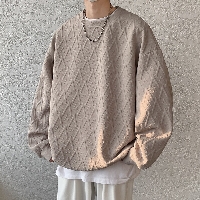 Advbridge Jacquard Men's Hoodies long-sleeved T-shirt Solid Color Loose Sweatshirt Casual Couple Basic New Soft senior Bottoming shirt Top