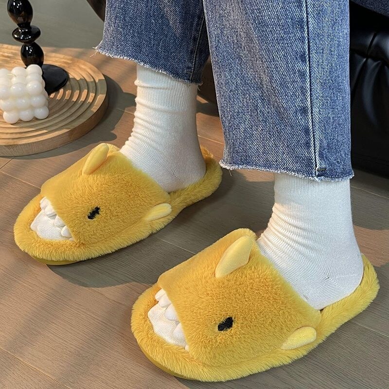 Advbridge Cartoon Miniso Winter Plush Shark Slipper Y2k Girl Fashion Casual Indoor Warm Cute Shoes Women Couple Soft Thick Trendy Shoes