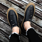 Advbridge Classic Men Black White Sneakers Soft Genuine Leather Men Shoes Lace-up Casual Flats Shoes All-match Minimalist Sneakers for Men