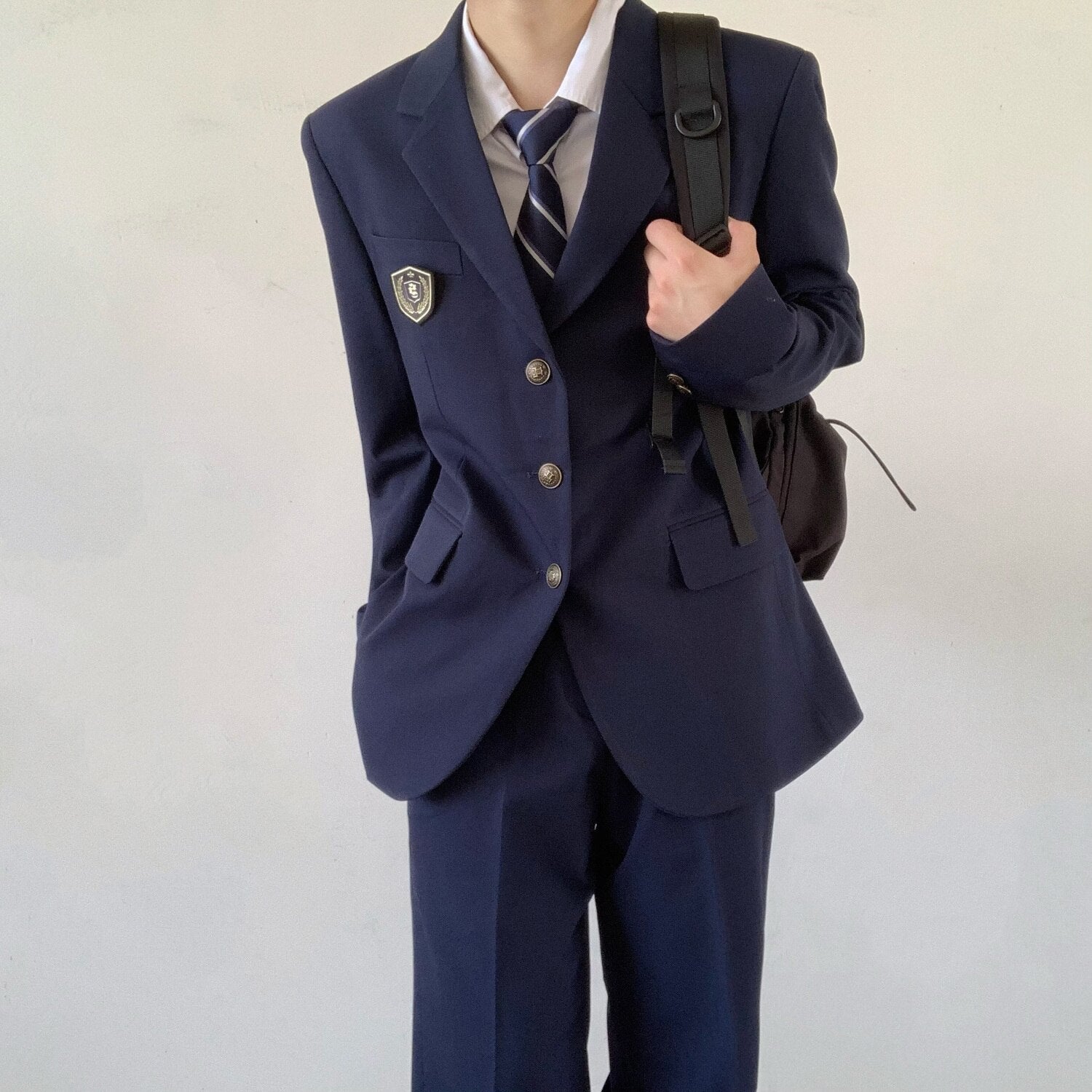 Advbridge Japanese Autumn Winter Navy Blue Suit Jacket Trousers Suit Men's Causal Loose High Street Jackets Men Tops Male Clothes