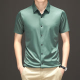 Advbridge Emerald Green Blouse Summer Smooth Silk Button Down Shirts Mens Business Satin Work Office Dress Clothes Large Size Gold White