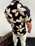 Advbridge Men's Slim Fit Shirt Floral Patterned Darkesim Summer Shirt