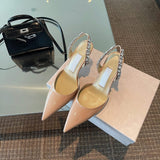Advbridge Spring and Summer French High Heels Women's Stiletto Pointed Toe Nude Back Empty Single Shoes Rhinestone Toe Sandals