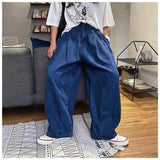 Advbridge Men's Loose Wide Leg Pants Comfortable Baggy Homme Casual Pants Cargo Pocket Jeans Straight Pants Biker Denim Trousers