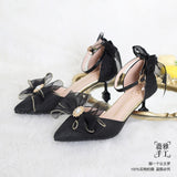 Advbridge French Girl Butterfly Multicolor Lace Bowknot Pearl Sequin Lolita Shoes Pointed Sandals High Heel Victoria Tea Party Cosplay Lol