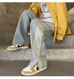 Advbridge Neutral Chic Patchwork Mopping Trousers Jeans Men Korean Style Street Fashion High Street Loose Casual Drawstring Jean Pants