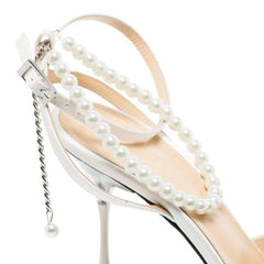 Advbridge New Pearl Rhinestone Fashion Pointed Toe Transparent Sandals Women's Rhinestone Heel Sandals