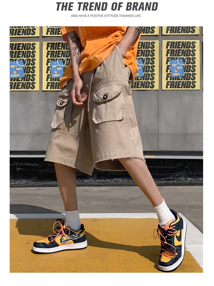 Advbridge Summer New Hot Sale Shorts Men Zipper Fly Solid Cargo Pants Japanese Multi-pockets Hip Hop Shorts Straight Tube Overalls