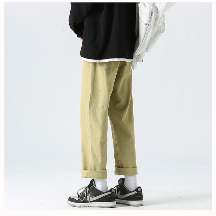 Advbridge Spring Allseason Casual Soft Solid Men's Cool Boys Button Waist Pocket Safari Style Long Patchwork Straight Leg Belt