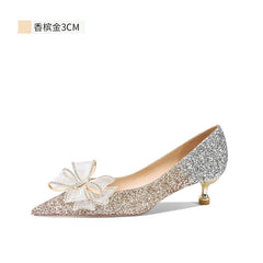 Advbridge Crystal Wedding Shoes Summer Female Main Wedding Dress Two New Bows Bride's High-heeled High-grade Not Tired Feet Women Heels