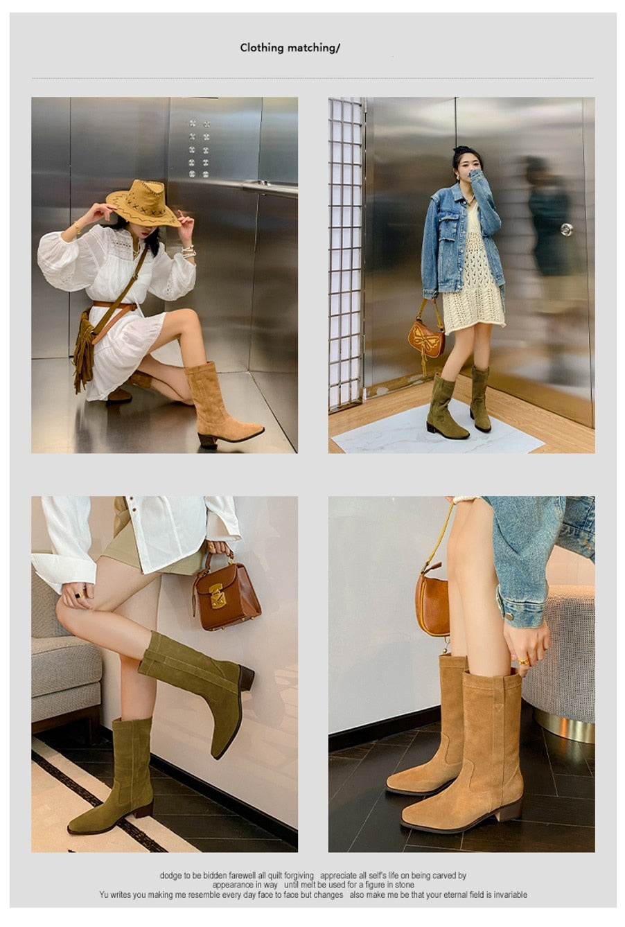 Advbridge Western Boots Cowgirls Cool Shoes Woman Cow Suede Spring Autumn Botas Casual Style Fashion Woman Ankle Boots Slip On Ladies Shoe