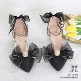 Advbridge French Girl Butterfly Multicolor Lace Bowknot Pearl Sequin Lolita Shoes Pointed Sandals High Heel Victoria Tea Party Cosplay Lol