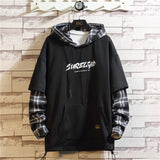 Advbridge Black Tartan Patchwork Hoodies Autumn Spring Men's Sweatshirts Hiphop Punk Streetwear Casual Pullover Hoodie Black Lattice