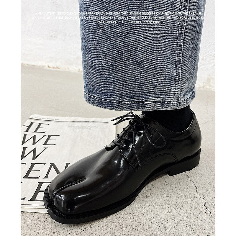 Advbridge NEW Classic Men and Women Black Eagle Claw Lace-Up Derbys patent leather Split Toe Casual Shoes INS HOT Statement Flats