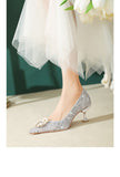 Advbridge Bridal Wedding Shoes Niche Premium Silver High-heeled Shoes Female Thin Heel Bridesmaid Pearl Wedding Dress Cat Heel Shoes
